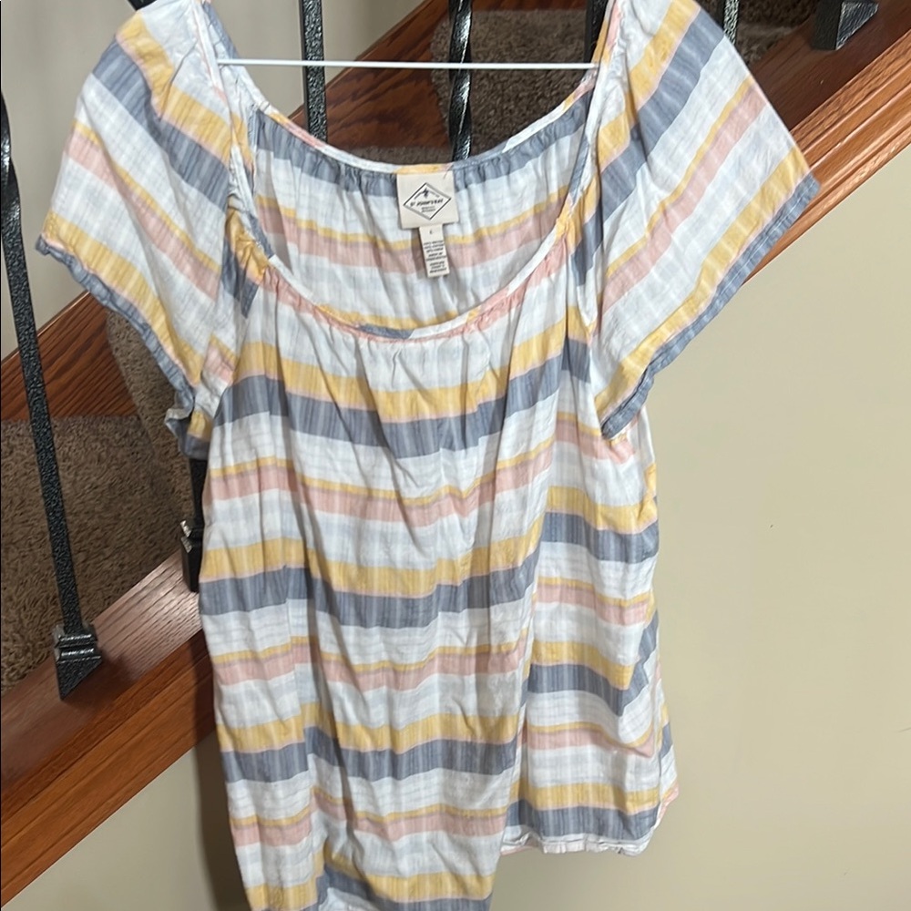 St. John's Bay Flutter Sleeve Smocked Blouse in Blue and Yellow